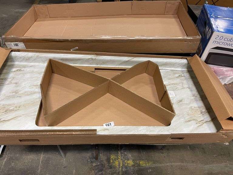 Hampton Bay 5 ft. White Laminate Countertop with Bullnose Edge in Drama Marble With Sink Cutout