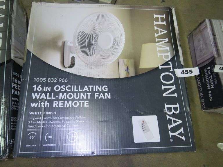 HAMPTON BAY 16 IN WALL MOUNT FAN WITH REMOTE Dallas Online Auction
