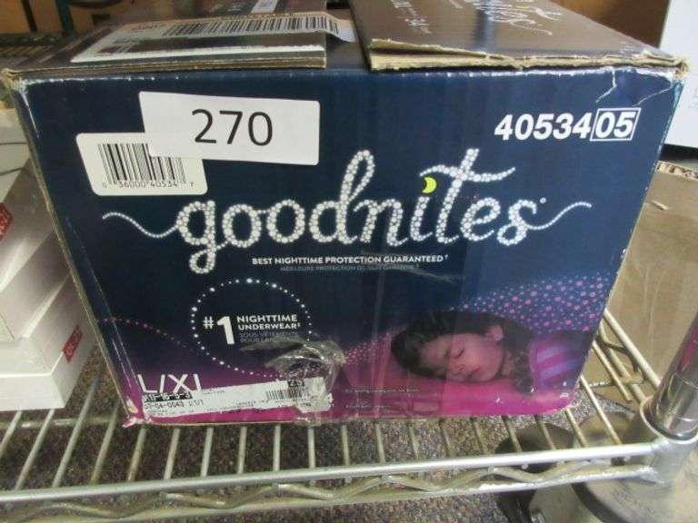 NEW! GOODNITES L/XL DIAPERS. 34 DIAPERS Dallas Online Auction Company