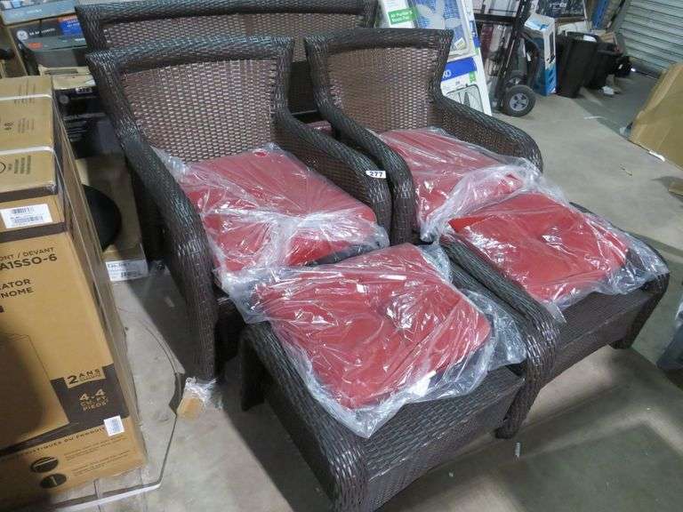 OUTDOOR PATIO SEATS WITH FOOTREST AND RED CUSHIONS Dallas Online