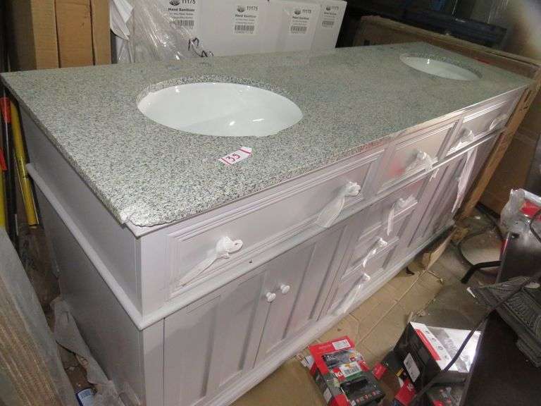 DOUBLE SINK BATHROOM VANITY CRACKED TOP Dallas Online Auction Company