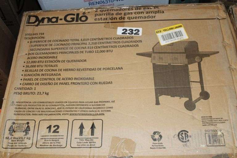 DYNA GLO 2BURNER OPEN CART PROPANE GAS GRILL IN STAINLESS STEEL AND