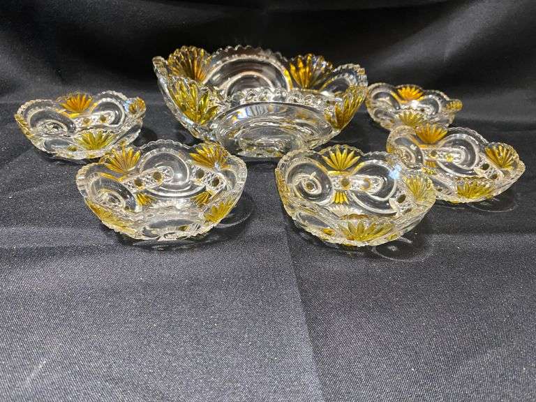 Vintage CutGlass Serving Bowl & Dessert Bowl set Hoosier Auction Group