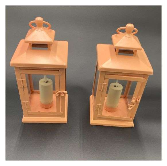 Pair of Peach Colored Flameless Candle Lanterns Hoosier Auction Group