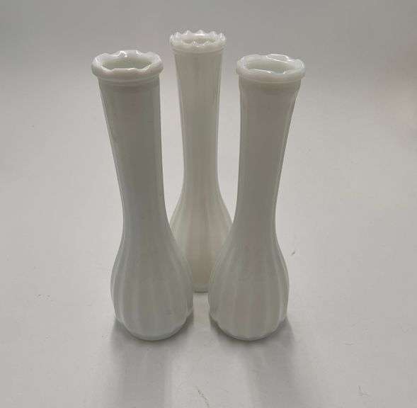 (3) Milk Glass Vases Hoosier Auction Group