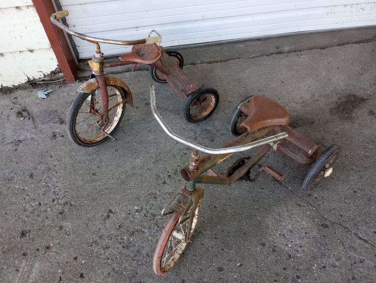 Lot of 2 older tricycles including a chain drive AMF Junior Integrity