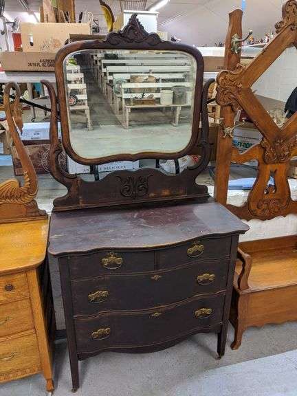 ANTIQUE OAK 4-DRAWER DRESSER WITH HARP MIRROR (38-INW. X 36-INT. X 20 ...