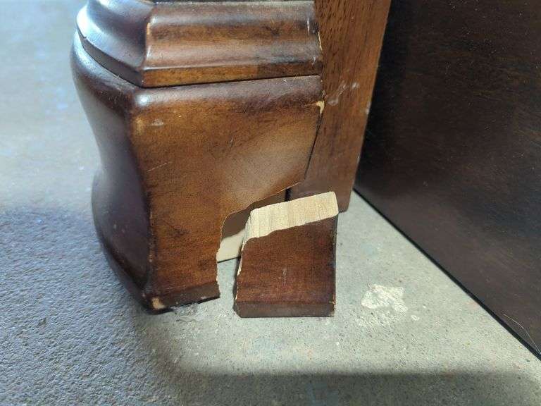 QUEEN SIZE DARK WOOD & UPHOLSTERED HEADBOARD & FOOTBOARD WITH RAILS