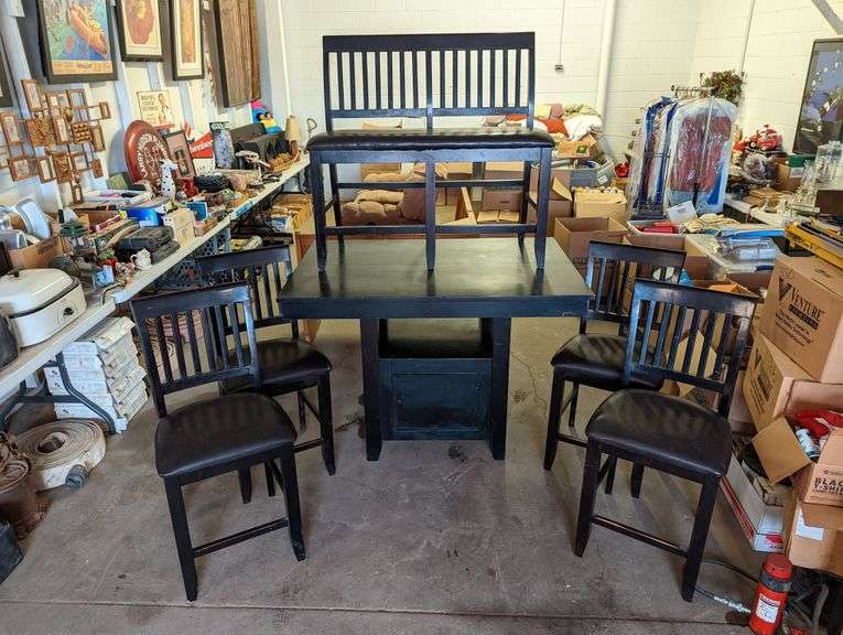 37IN. TALL DINING TABLE WITH (4) STOOLS & BENCH Isabell Auction
