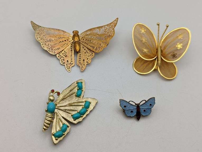 (4) VINTAGE BUTTERFLY PINS Isabell Auction