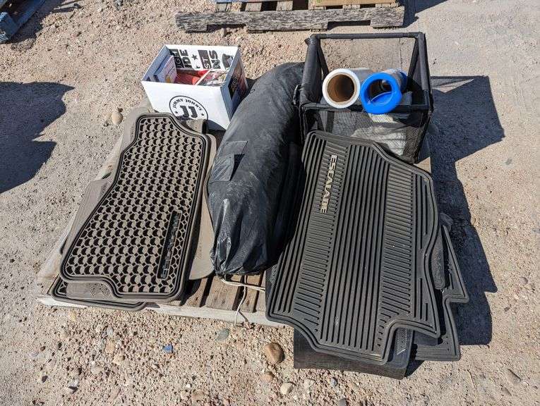 (OUT) RUBBER CAR MATS, PET BOX FOR CAR, SKEWERS, SHRINK WRAP, TENT WITH