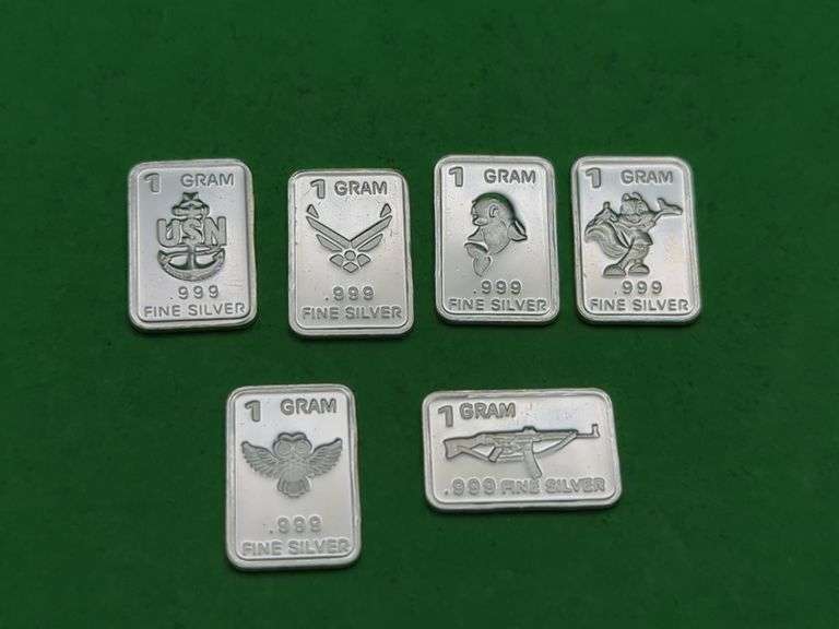 (6) 1GR. .999 FINE SILVER BARS Isabell Auction