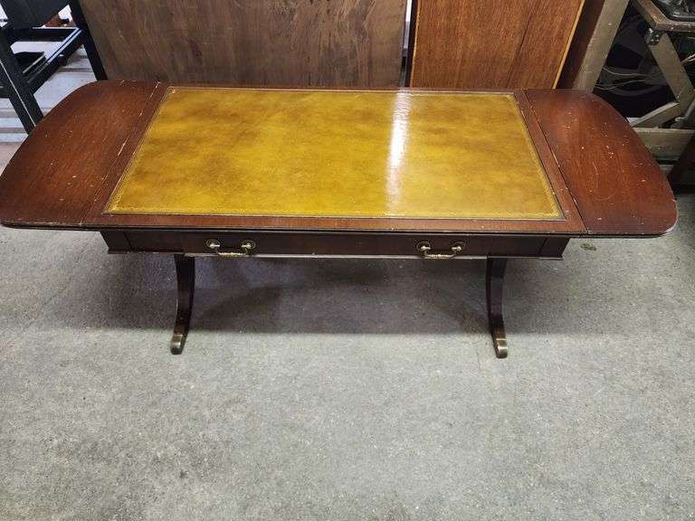 LEATHER INLAY DROP LEAF COFFEE TABLE Isabell Auction