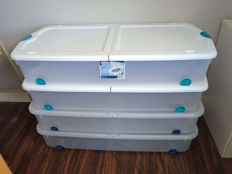 (4) 67QT. WHEELED UNDER BED STORAGE TOTES WITH LIDS Isabell Auction