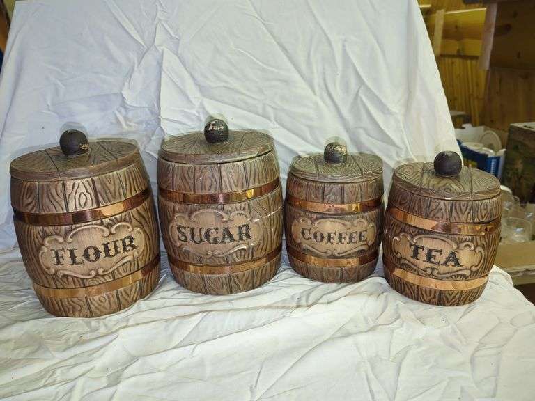 VINTAGE 4PC. CERAMIC BARREL CANISTER SET Isabell Auction