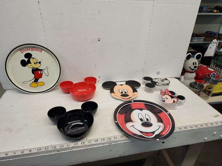 ASSORTED MICKEY MOUSE DISHES & METAL SERVING TRAY Isabell Auction