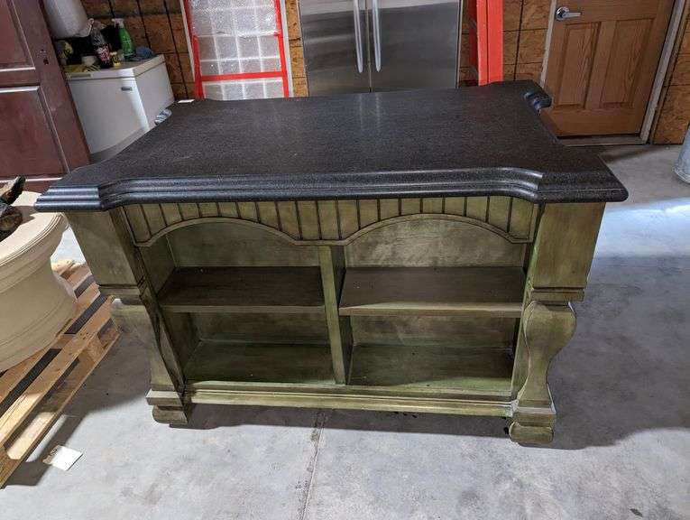 CUSTOM CENTER ISLAND WITH GRANITE TOP (36" X 56" X 38"TALL) Isabell Auction