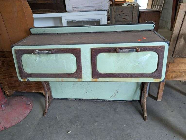 VINTAGE 36" ENAMEL STOVE HUTCH TOP Isabell Auction