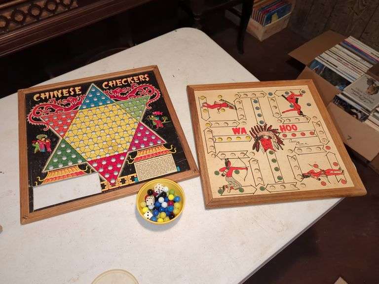 (2) VINTAGE MARBLE BOARD GAMES & MARBLES Isabell Auction