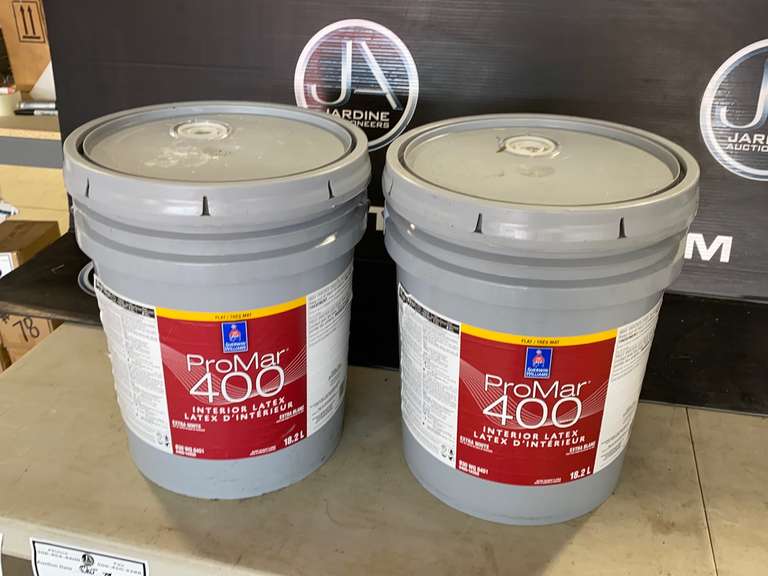 Two 5 Gallon Pails Pro 400 White Paint Jardine Auctioneers