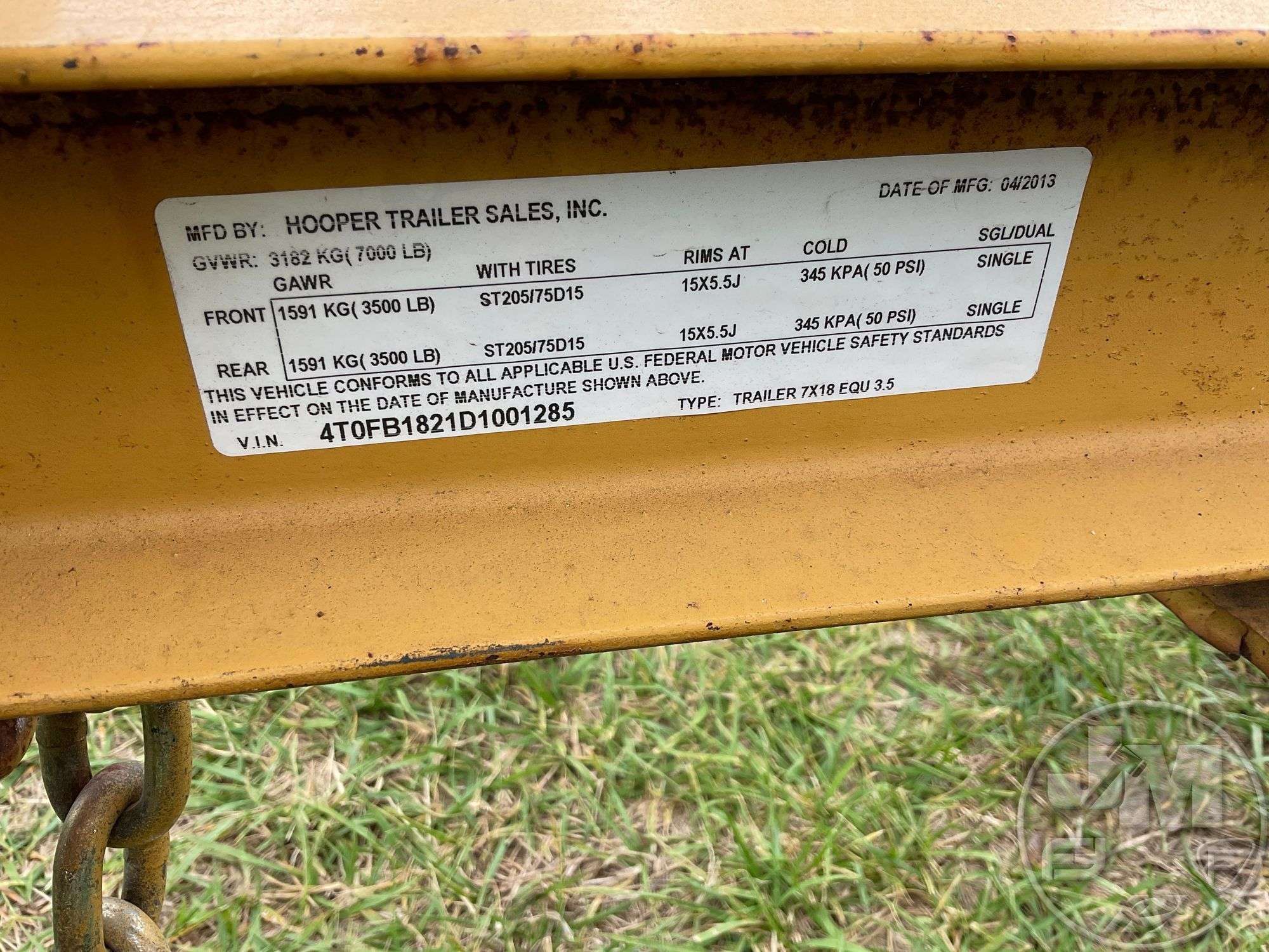 2013 HOOPER TRAILER UTILITY TRAILER 6'6