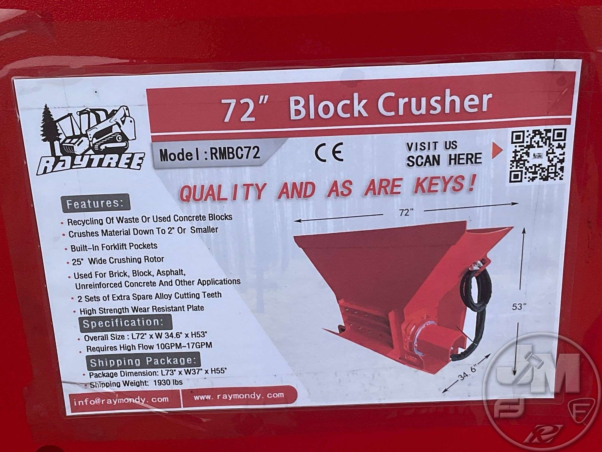 2024 RAYTREE RMBC72 BLOCK CRUSHER SN: BC20240515068 72