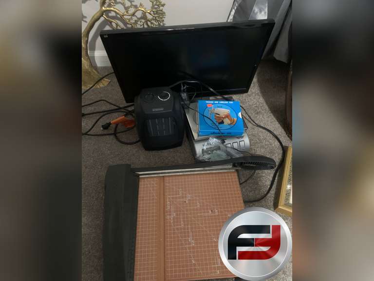 COMPUTER MONITOR, HEATER, SCALES, TAGGING AND LABELLING GUN AND PAPER