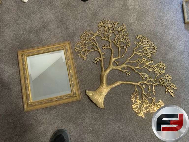 24" X 31" BRASS TREE WALL HANGING & GOLD FRAMED