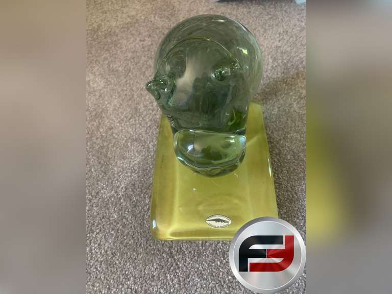 2 SOLID GLASS HIPPO BOOKENDS 7" TALL X 5" WIDE