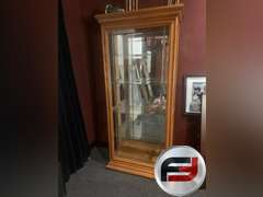 LARGE LIT CURIO CABINET W/ MIRRORED BACK MISSING ONE DOOR
