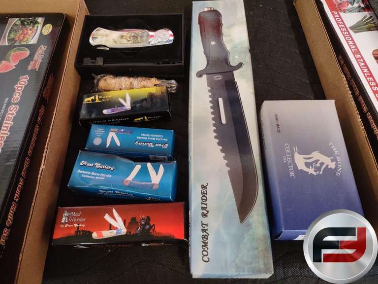 FLAT OF KNIVES, 10 PIECE STAINLESS STEEL STEAK KNIFE SET,