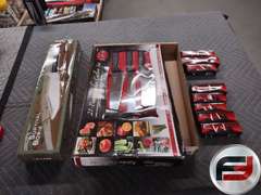 FLAT OF KNIVES, 8 FOLDING KNIVES, 1 FIXED BLADE AND