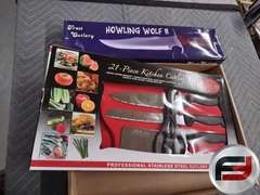 FLAT OF KNIVES, 13 FOLDING KNIVES, 1 FIXED BLADE AND