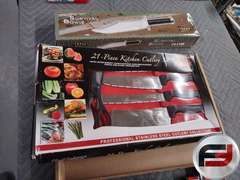 FLAT OF KNIVES, 8 FOLDING KNIVES, 1 FIXED BLADE AND