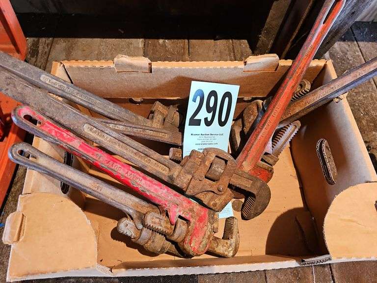 box of Pipe Wrenches Kramer Auction LLC