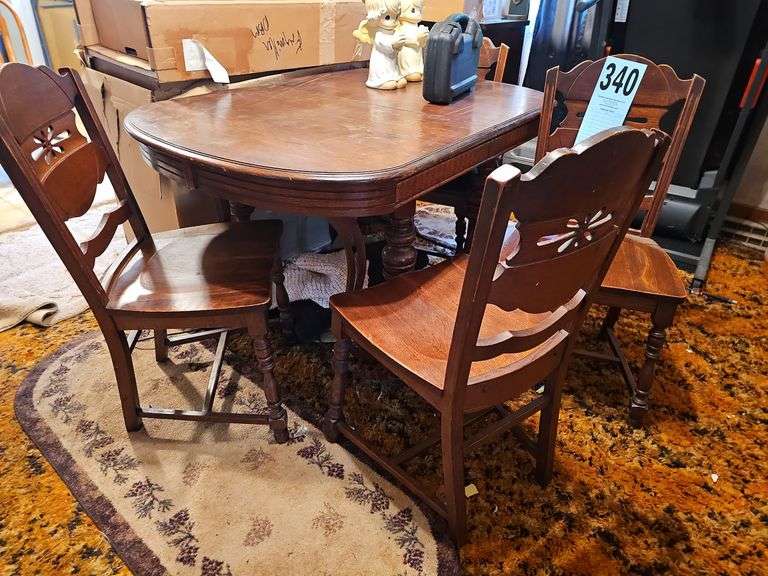 Antique Wood Kitchen Table w/4 Chairs Kramer Auction LLC