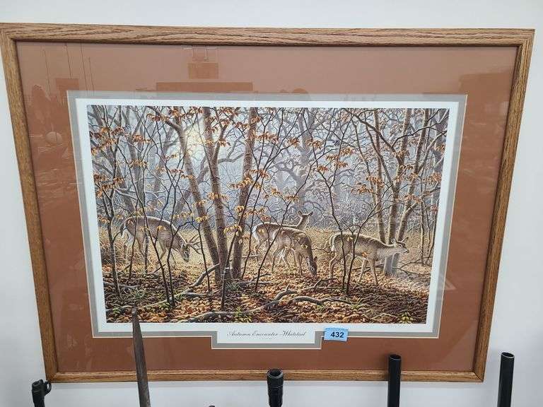 Larry Zach "Autum Encounter" Whitetail framed Print Kramer Auction LLC