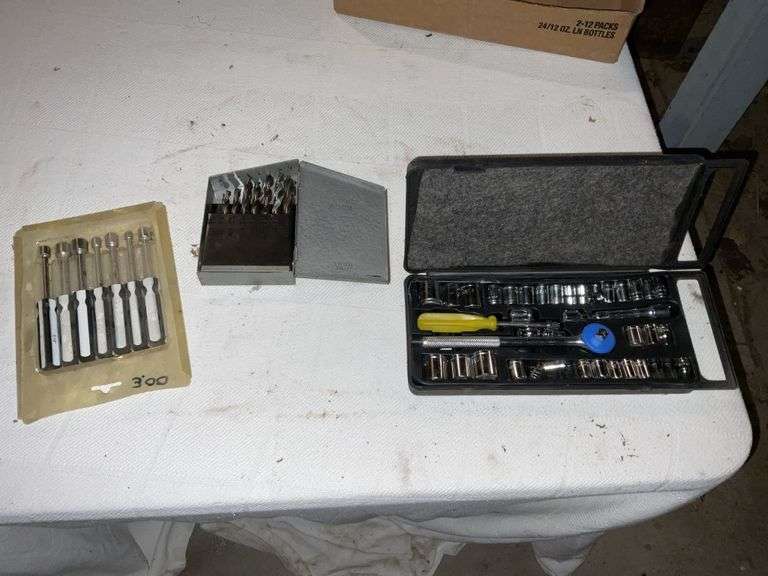 Socket set, nut drivers and drill bit set Legacy Auction Company