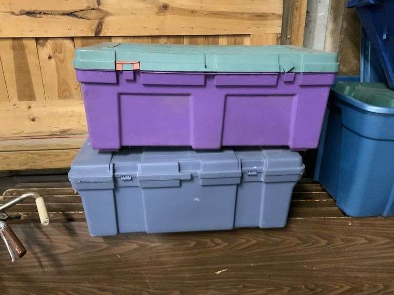 Two hard plastic totes with bad latches Legacy Auction Company