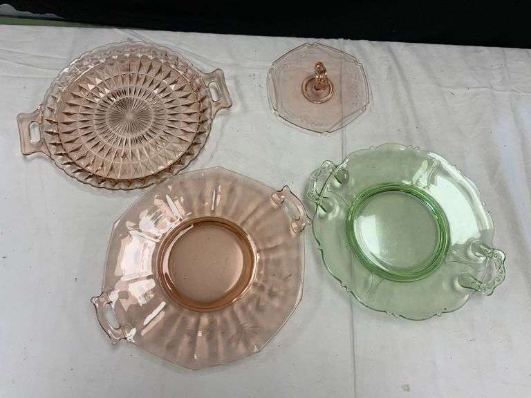 Pink and green depression glass Legacy Auction Company