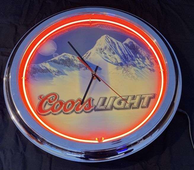 Coors light, neon lighted clock Legacy Auction Company