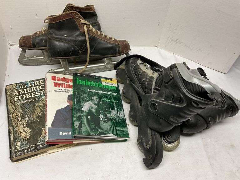 Rollerblades, ice skates and books Legacy Auction Company