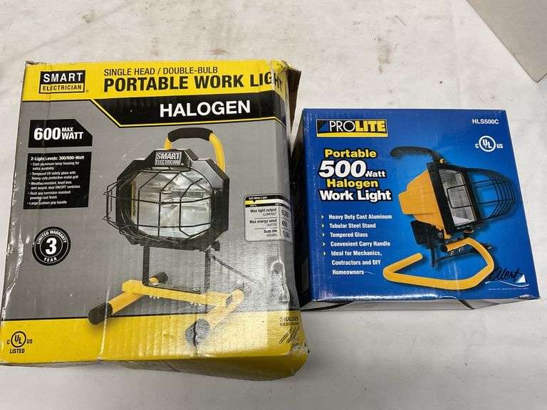 Portable halogen work lights, NIB Legacy Auction Company