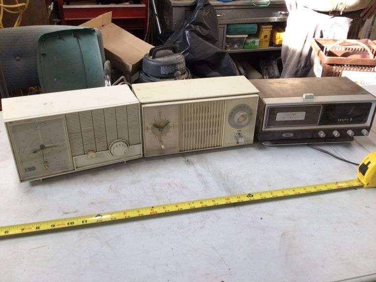 Three vintage clock radios, work Legacy Auction Company