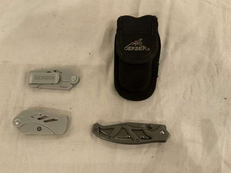 Three Gerber Folding knives and one Gerber multi Legacy Auction Company