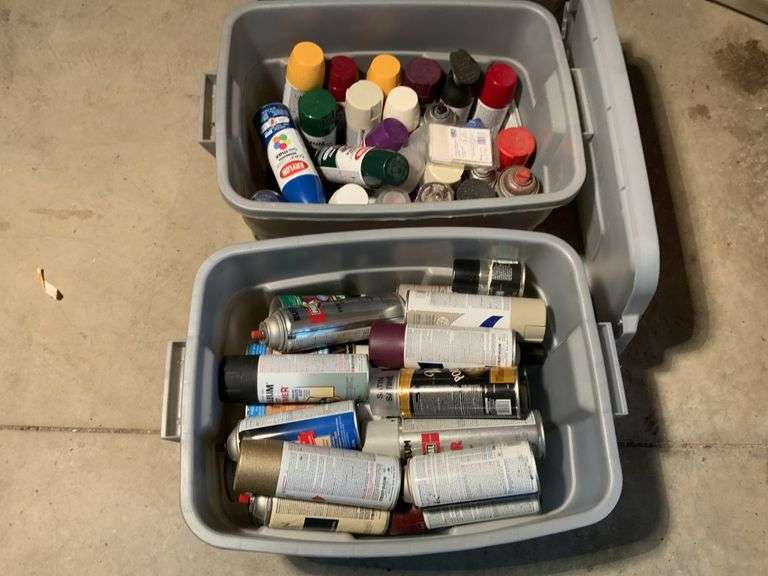 Two totes of spray paint Legacy Auction Company