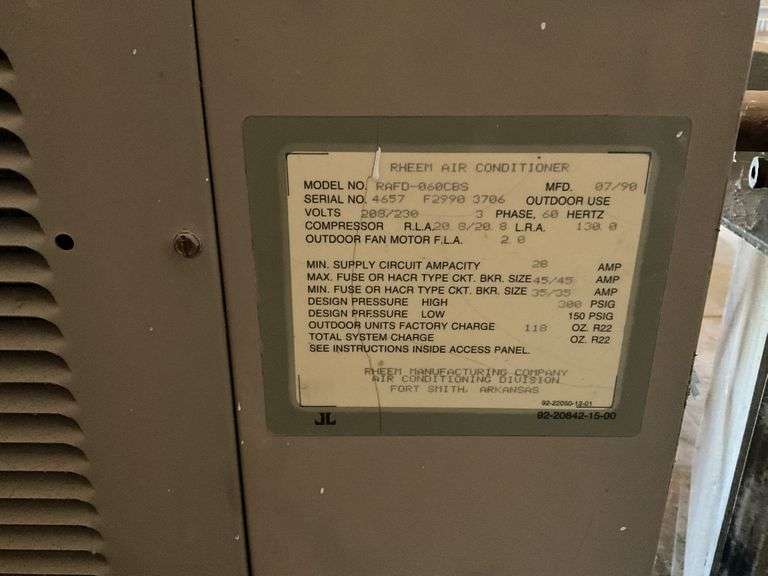 Rheem Central air unit and A coil Legacy Auction Company