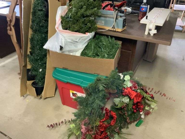 Christmas trees, wreath, decorations and Garland Legacy Auction Company