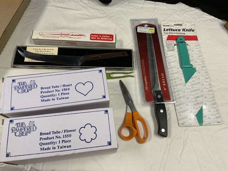 Knives and Pampered Chef bread tubes Legacy Auction Company