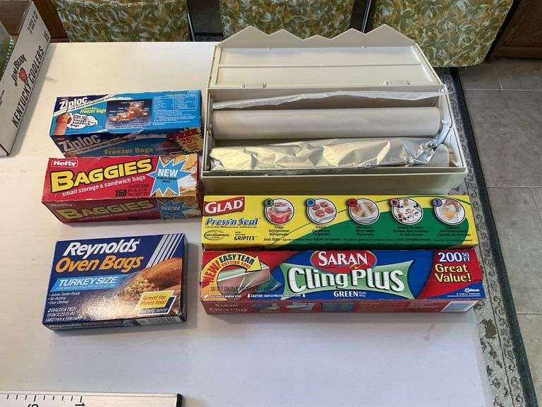 Saran wrap, baggies, oven bags & dispenser with Legacy Auction Company